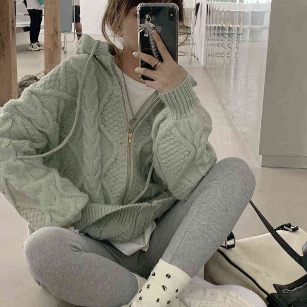 2021 autumn thick twist coat solid jumpers puff long sleeve hooded cardigan zipper knitted sweaters pull femme fresh preppy, Black
2021 autumn thick twist coat solid jumpers puff long sleeve hooded cardigan zipper knitted sweaters pull femme fresh preppy, Black