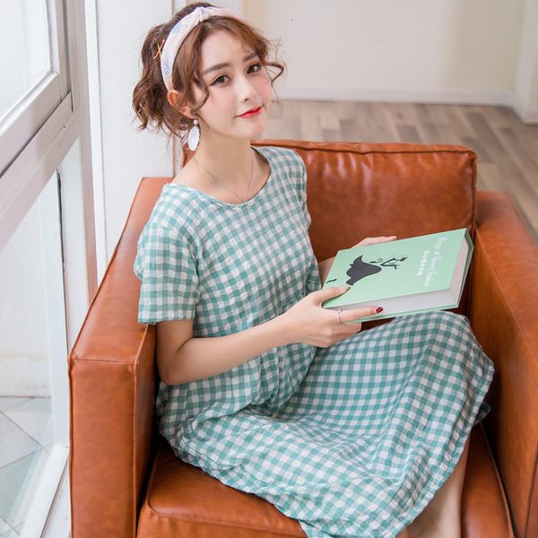 women's sleepwear fashion plaid night women knit cotton linen spring summer loose nightgowns female short sleeve nightshirt irtw, Black;red
women's sleepwear fashion plaid night women knit cotton linen spring summer loose nightgowns female short sleeve nightshirt irtw, Black;red