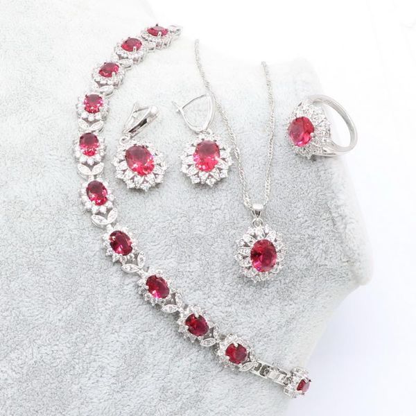 earrings & necklace fashion jewelry sets for women 925 stamp silver color rose red stones pendant bracelets rings christmas gift
earrings & necklace fashion jewelry sets for women 925 stamp silver color rose red stones pendant bracelets rings christmas gift