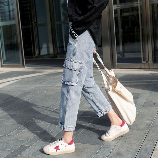 women's jeans fashion loose straight jeans female women high waist cargo pants students casual overalls trousers q1ng, Blue
women's jeans fashion loose straight jeans female women high waist cargo pants students casual overalls trousers q1ng, Blue