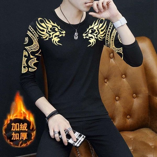 men's sweaters autumn and winter printed golden dragon plus velvet thick warm long-sleeved t-shirt bottoming shirt tight-fitting clot, White;black
men's sweaters autumn and winter printed golden dragon plus velvet thick warm long-sleeved t-shirt bottoming shirt tight-fitting clot, White;black