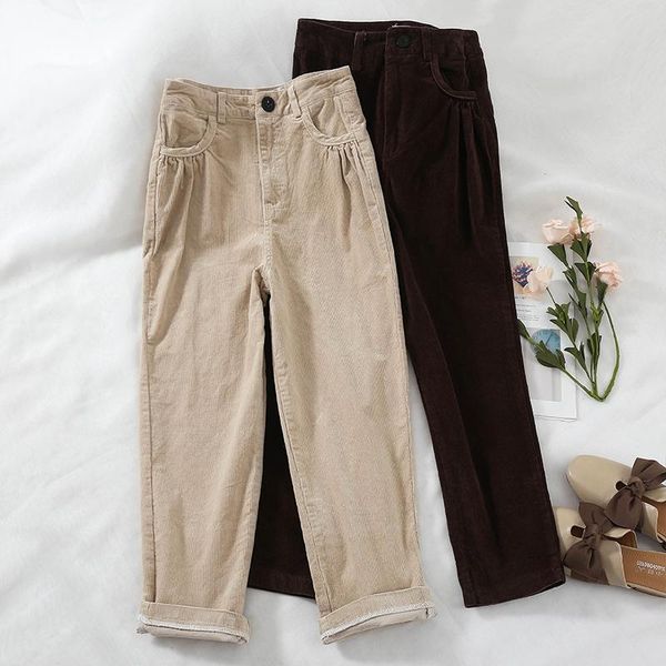 women's pants & capris 2021 fashion retro high waist loose corduroy casual tide trousers, Black;white 
women's pants & capris 2021 fashion retro high waist loose corduroy casual tide trousers, Black;white