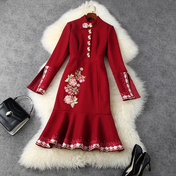 casual dresses fall winter long sleeve stand collar red /pink floral embroidery panelled mermaid dress elegant wool & blends ln19t11603 0niq, Black;gray
casual dresses fall winter long sleeve stand collar red /pink floral embroidery panelled mermaid dress elegant wool & blends ln19t11603 0niq, Black;gray