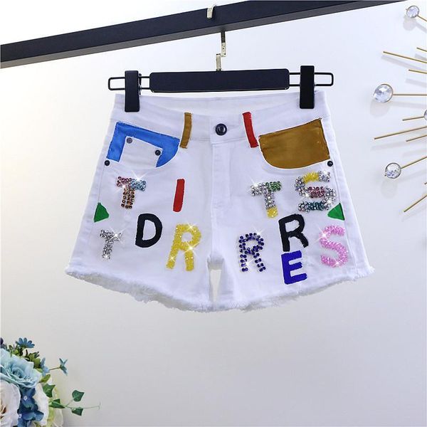women's shorts 2021 summer beaded letter-printing slimming frayed hem women high elastic waist white denim, White;black
women's shorts 2021 summer beaded letter-printing slimming frayed hem women high elastic waist white denim, White;black
