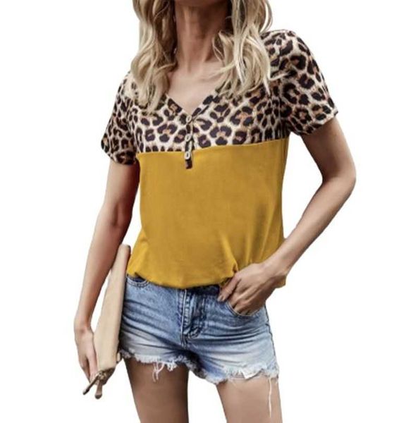 2021 spring and summer fashion new women's leopard pattern stitching loose button short sleeve t-shirt y0621, White
2021 spring and summer fashion new women's leopard pattern stitching loose button short sleeve t-shirt y0621, White