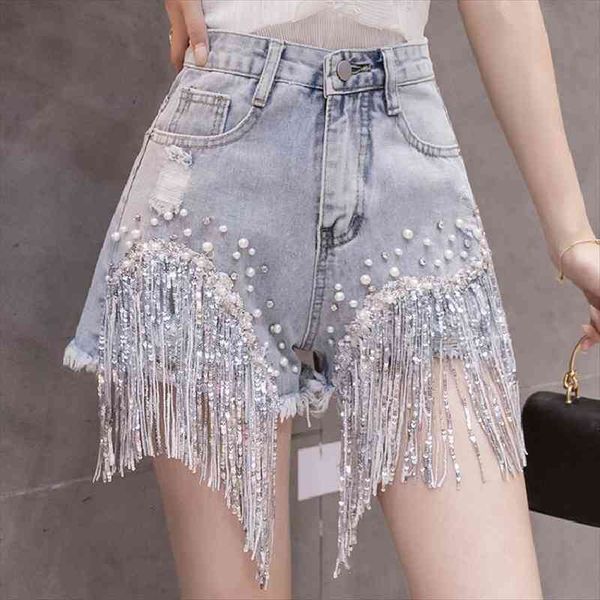 0630 korean style women shorts club denim tassel diamond pearls jeans high waisted ladies loose summer, White;black
0630 korean style women shorts club denim tassel diamond pearls jeans high waisted ladies loose summer, White;black