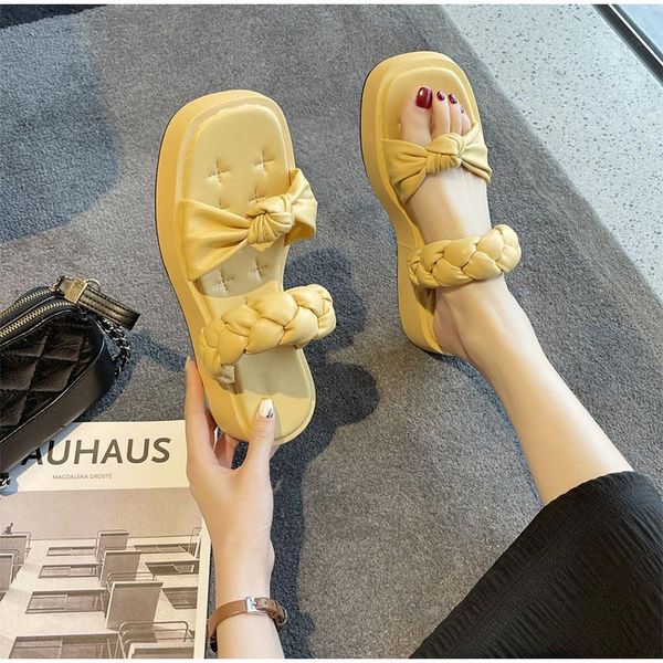 slippers women's weave butterfly knot ladies flip flops platform slip on solid color female slides wedges soft bottom summer, Black
slippers women's weave butterfly knot ladies flip flops platform slip on solid color female slides wedges soft bottom summer, Black