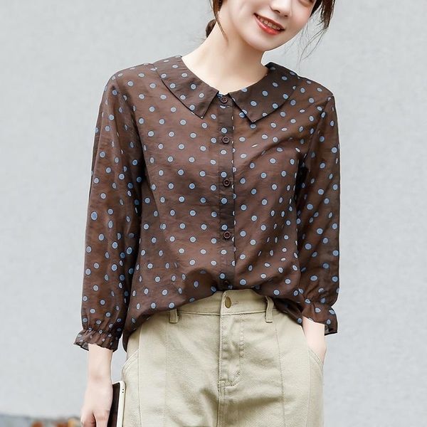 women's spring autumn style blouse shirt women's peter pan collar button polka dots elegant loose sp930 210410, White
women's spring autumn style blouse shirt women's peter pan collar button polka dots elegant loose sp930 210410, White