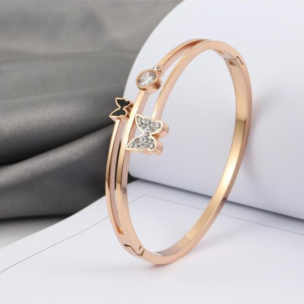 bangle fashion two butterfly zircon titanium steel bracelet korean rose gold open jewelry, Black
bangle fashion two butterfly zircon titanium steel bracelet korean rose gold open jewelry, Black