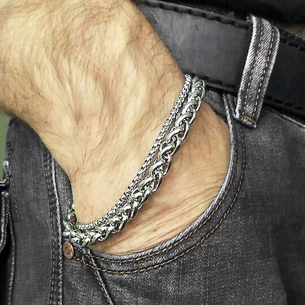 link, chain unique men's bracelet double silver stainless steel wheat box link bracelets male jewelry drop, Black
link, chain unique men's bracelet double silver stainless steel wheat box link bracelets male jewelry drop, Black