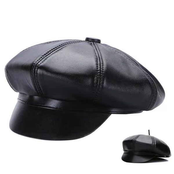 berets spring and autumn leather hat sheepskin octagonal men women cap painter sboy, Blue;gray
berets spring and autumn leather hat sheepskin octagonal men women cap painter sboy, Blue;gray