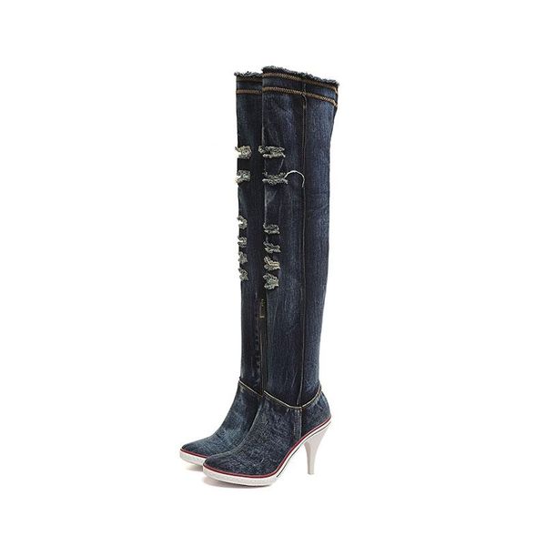 boots spring autumn thick-soled high-heeled women's british made old canvas denim stretch cloth over the knee, Black
boots spring autumn thick-soled high-heeled women's british made old canvas denim stretch cloth over the knee, Black