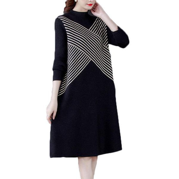 winter women korean fashion loose long-sleeved stripe knit dress leisure black vestido big size casual dresses, Black;gray
winter women korean fashion loose long-sleeved stripe knit dress leisure black vestido big size casual dresses, Black;gray