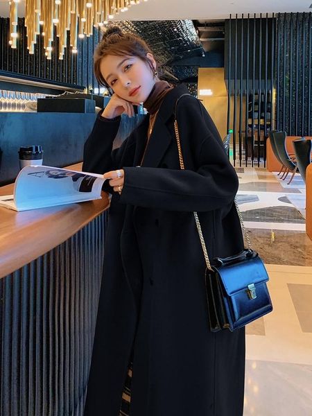 women's wool & blends woolen coat middle long autumn winter korean version loose fashion temperament small man knee thick suit, Black
women's wool & blends woolen coat middle long autumn winter korean version loose fashion temperament small man knee thick suit, Black