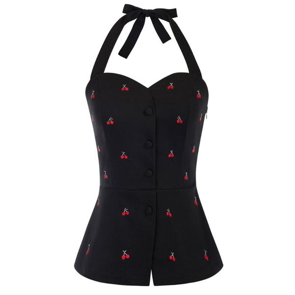 women cherries embroidery halter sweetheart neck peplum hem hidden zipper in the left side women's tanks & camis, White
women cherries embroidery halter sweetheart neck peplum hem hidden zipper in the left side women's tanks & camis, White