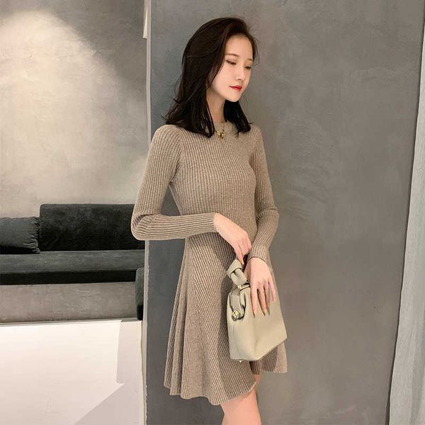 casual dresses basic autumn winter short aline thick sweater elegant knit women slim mini female chic vg8k, Black;gray
