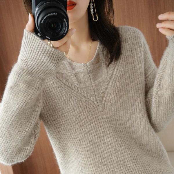 women's sweaters high-end 2021 autumn winter double thickening loose 100% wool v-neck sweater cashmere knitted girl clothes outwear, White;black 
women's sweaters high-end 2021 autumn winter double thickening loose 100% wool v-neck sweater cashmere knitted girl clothes outwear, White;black