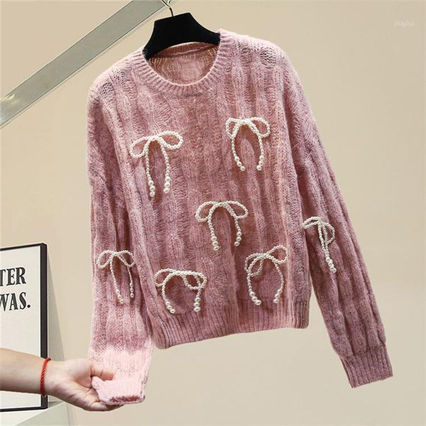 women's sweaters knitted sweater for womens 2021 fall winter heavy industry beading bowknot pink knit pullover jumper girls knitwear, White;black
women's sweaters knitted sweater for womens 2021 fall winter heavy industry beading bowknot pink knit pullover jumper girls knitwear, White;black