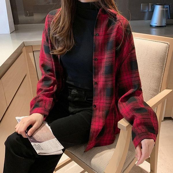 red and black plaid work shirt cotton women long sleeve oversized blouse spliced turn-down collar casual female clothes fall women's bl, White
red and black plaid work shirt cotton women long sleeve oversized blouse spliced turn-down collar casual female clothes fall women's bl, White