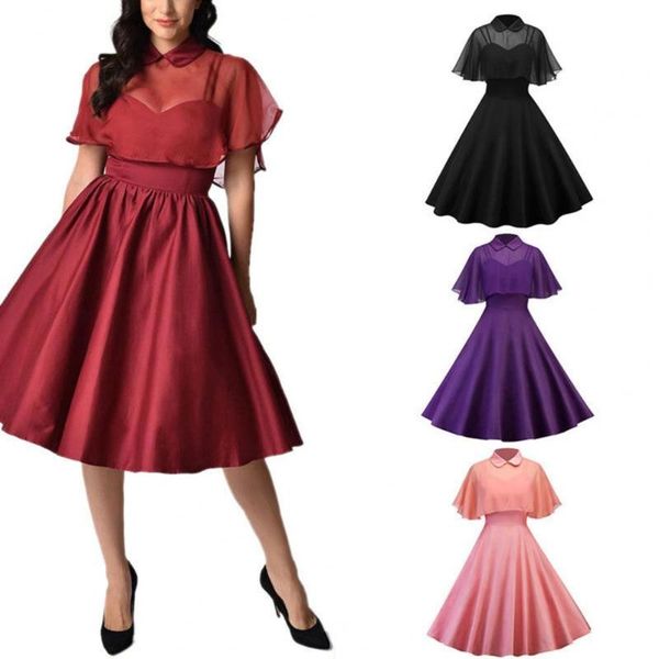 casual dresses women vintage dress mid waist a-line big swing two pieces trendy with chiffon cape for daily wear, Black;gray
casual dresses women vintage dress mid waist a-line big swing two pieces trendy with chiffon cape for daily wear, Black;gray