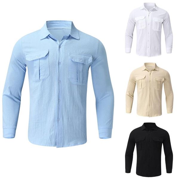men's casual shirts solid double pocket shirt long sleeve button turn-down collar color two-pocket long-sleeved, White;black
men's casual shirts solid double pocket shirt long sleeve button turn-down collar color two-pocket long-sleeved, White;black