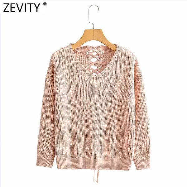zevity women sweet v neck solid color backless bandage knitting sweater ladies autumn long sleeve chic casual pullover s505 210603, White;black
zevity women sweet v neck solid color backless bandage knitting sweater ladies autumn long sleeve chic casual pullover s505 210603, White;black