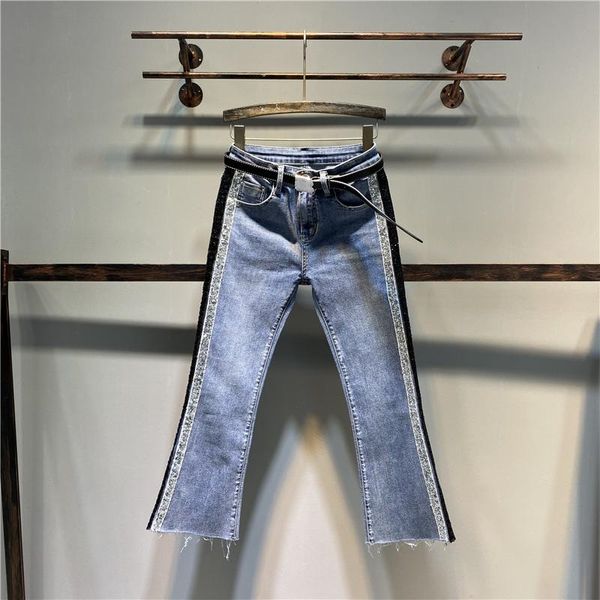 women's jeans woman high waist slim flare pants korean style side sequined pockets zipper office lady women ankle-length, Blue
women's jeans woman high waist slim flare pants korean style side sequined pockets zipper office lady women ankle-length, Blue