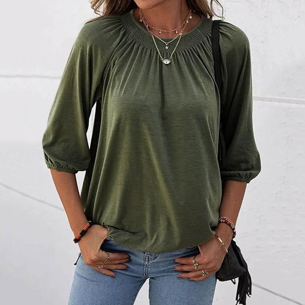 women's blouses & shirts casual solid blouse spring autumn 3/4 sleeve round neck color pleated ladies loose, White
women's blouses & shirts casual solid blouse spring autumn 3/4 sleeve round neck color pleated ladies loose, White