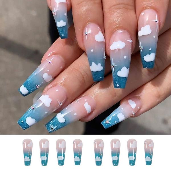 false nails 24pcs/set blue sky white clouds long ballerina wearable fake coffin full cover nail tips detachable, Red;gold
false nails 24pcs/set blue sky white clouds long ballerina wearable fake coffin full cover nail tips detachable, Red;gold