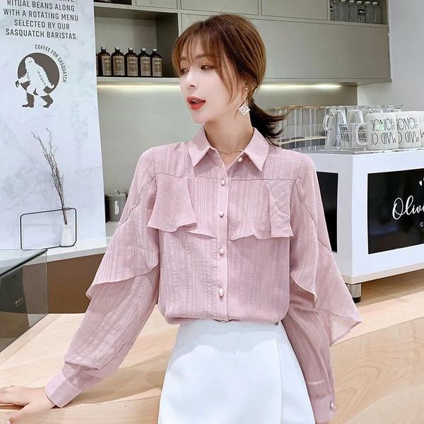 women's blouses & shirts elegant ruffles ol collar chiffon shirt women korean style long sleeve button up blouse 2021 autumn sweet pink, White
women's blouses & shirts elegant ruffles ol collar chiffon shirt women korean style long sleeve button up blouse 2021 autumn sweet pink, White