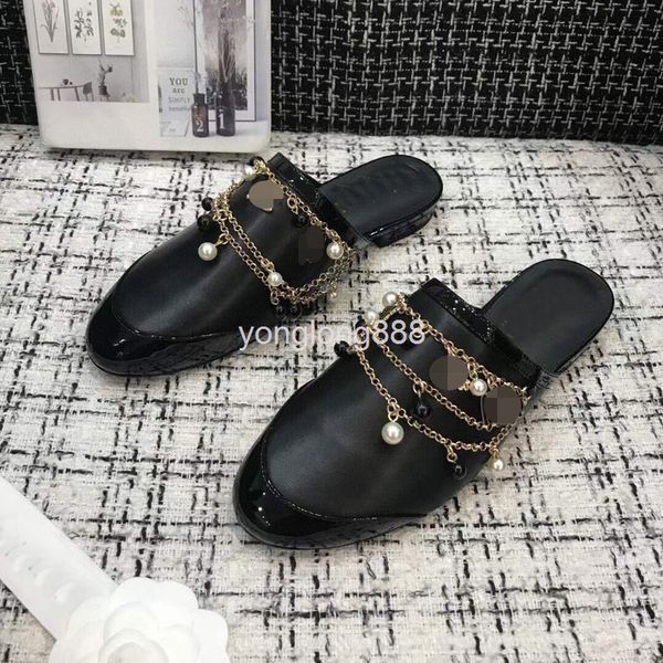 dress shoes summer british style pearl chain baotou semi slippers, women wear lazy flat heel cowhide muller shoes, Black
dress shoes summer british style pearl chain baotou semi slippers, women wear lazy flat heel cowhide muller shoes, Black
