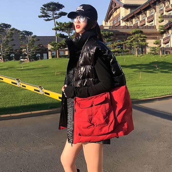 women's vests winter woman down cotton short vest coat stitching pockets stand colloar sleeveless jacket plus size waistcoat street fem, Black;white
women's vests winter woman down cotton short vest coat stitching pockets stand colloar sleeveless jacket plus size waistcoat street fem, Black;white