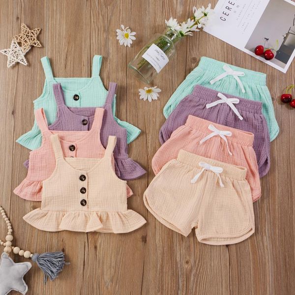 clothing sets cotton casual summer baby girls 2pcs clothes set solid sleeveless button +shorts infant children home wear outfit suit, White
clothing sets cotton casual summer baby girls 2pcs clothes set solid sleeveless button +shorts infant children home wear outfit suit, White