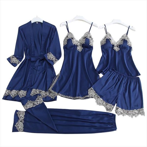casual satin pajamas suit women sleepwear with lace 5pcs summer sleep set lounge female kimono bath gown home clothing, Black;red
casual satin pajamas suit women sleepwear with lace 5pcs summer sleep set lounge female kimono bath gown home clothing, Black;red