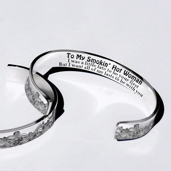 bangle to my smokin' woman wave diy lettering titanium steel open c-shaped gift din889, Black
bangle to my smokin' woman wave diy lettering titanium steel open c-shaped gift din889, Black