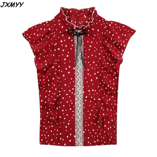 women's t-shirt summer style female fashion temperament lace bow ruffled polka dot stand-up collar short-sleeved chiffon shirt jxmyy, White
women's t-shirt summer style female fashion temperament lace bow ruffled polka dot stand-up collar short-sleeved chiffon shirt jxmyy, White