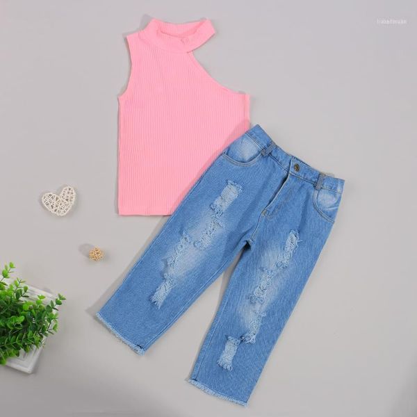clothing sets 1-6 years fashion girls clothes set off-the-shoulder sleeveless knitted + ripped denim trousers summer1, White
clothing sets 1-6 years fashion girls clothes set off-the-shoulder sleeveless knitted + ripped denim trousers summer1, White