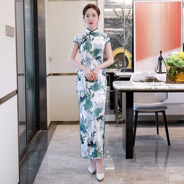 ethnic clothing chinese national spring cheongsam long dress green vintage satin dresses female women qipao, Red 
ethnic clothing chinese national spring cheongsam long dress green vintage satin dresses female women qipao, Red