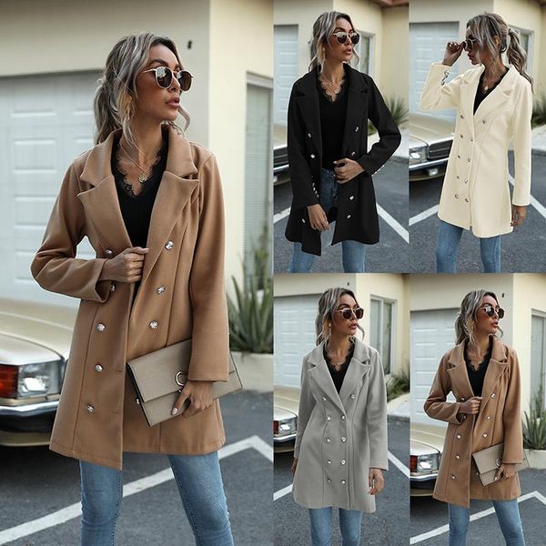 women's wool & blends autumn winter fashion long sleeve single breasted solid woolen coat 2021 casual high street lapel ladies jacket, Black
women's wool & blends autumn winter fashion long sleeve single breasted solid woolen coat 2021 casual high street lapel ladies jacket, Black