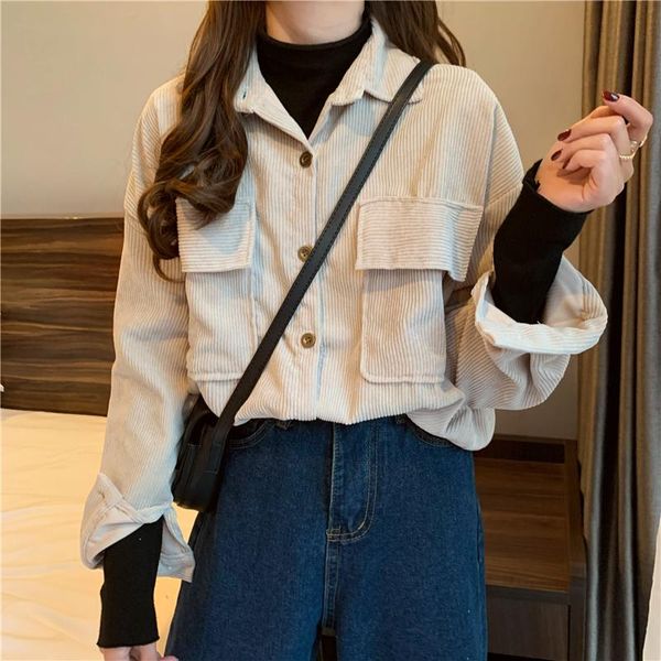 women's blouses & shirts women corduroy blouse shirt 2021 spring autumn retro loose casual all-match long sleeve korean style femme ch, White
women's blouses & shirts women corduroy blouse shirt 2021 spring autumn retro loose casual all-match long sleeve korean style femme ch, White