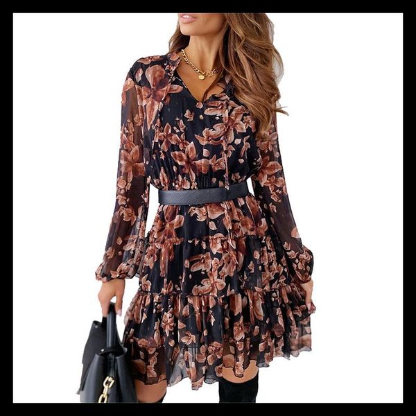 casual dresses women floral elegant print chiffon v-neck long sleeeve belt ruffle dress female summer a-line short ladies, Black;gray
casual dresses women floral elegant print chiffon v-neck long sleeeve belt ruffle dress female summer a-line short ladies, Black;gray