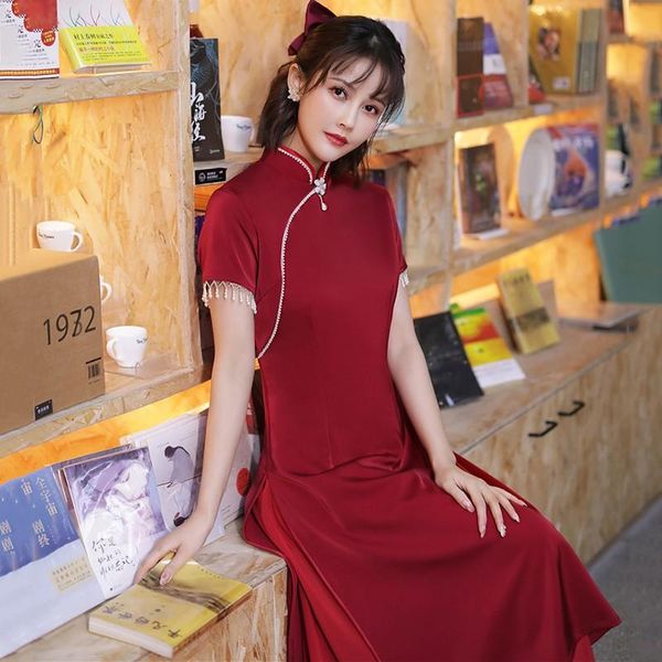 lady exquisite chinese wedding party dress elegant flower button trim long improved qipao dresses novelty aodai a-line cheongsam ethnic clot, Red
lady exquisite chinese wedding party dress elegant flower button trim long improved qipao dresses novelty aodai a-line cheongsam ethnic clot, Red