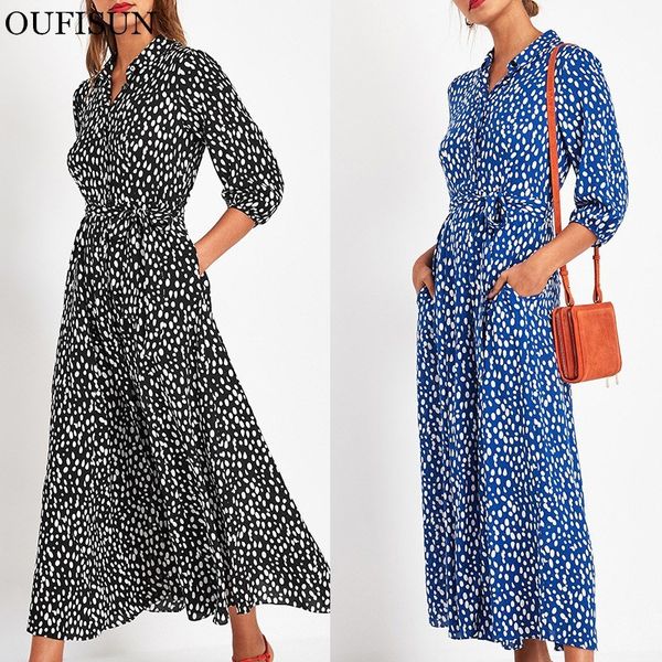 women long dress floral print summer maxi bohemian beach elegant party office ladies shirt vestidos longo 210517, Black;gray
women long dress floral print summer maxi bohemian beach elegant party office ladies shirt vestidos longo 210517, Black;gray
