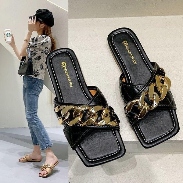 slippers women's fashion metal decorative trend flat floor comfortable home sandals, Black
slippers women's fashion metal decorative trend flat floor comfortable home sandals, Black
