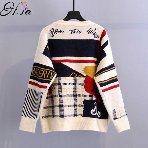 h.sa roupa mujer women long sweater pullovers oneck backless plaid print jumpers letters casual chic harajuku knit sweater 210716, White;black
h.sa roupa mujer women long sweater pullovers oneck backless plaid print jumpers letters casual chic harajuku knit sweater 210716, White;black