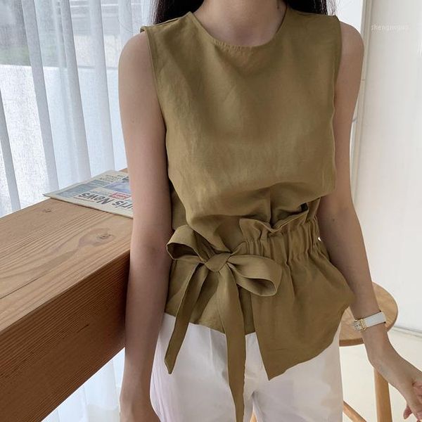 women's blouses & shirts summer women fashion casual solid vintage belt elegant office lady sleeveless o-neck korean, White
women's blouses & shirts summer women fashion casual solid vintage belt elegant office lady sleeveless o-neck korean, White