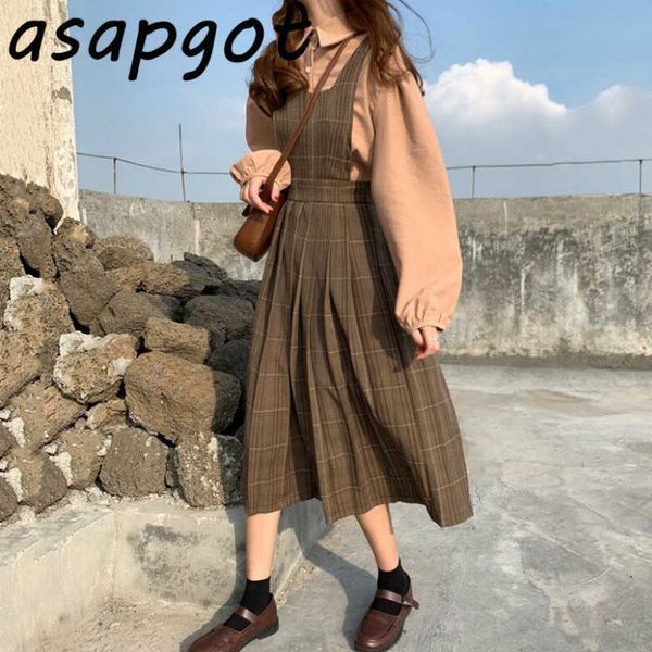 japan autumn korean lapel puff sleeve blouse women midi high waist pleated plaid dress fashion vintage 2 piece set women 210610, White
japan autumn korean lapel puff sleeve blouse women midi high waist pleated plaid dress fashion vintage 2 piece set women 210610, White