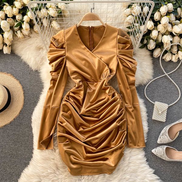 dresses draped bodycon dress women elegant v-neck long sleeve high waist golden/silver/black mini vestido female spring autumn, Black;gray
dresses draped bodycon dress women elegant v-neck long sleeve high waist golden/silver/black mini vestido female spring autumn, Black;gray