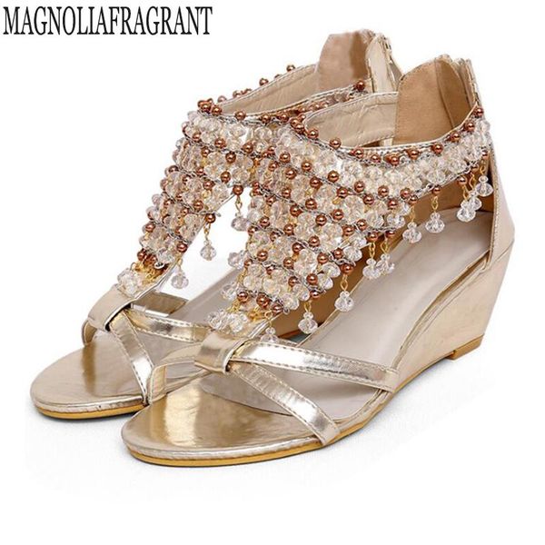 women wedge sandals summer slippers shoes slides platform wedges beaded high heel wedding sandalias mujer c52, Black 
women wedge sandals summer slippers shoes slides platform wedges beaded high heel wedding sandalias mujer c52, Black