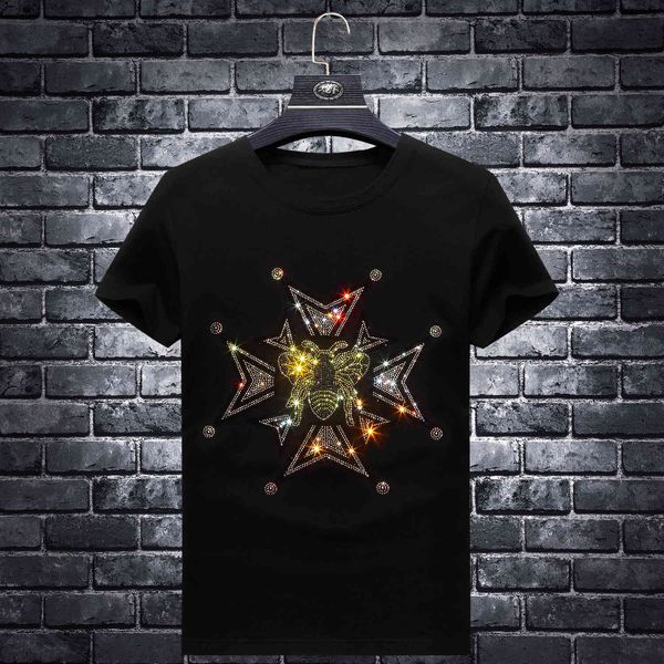 fashion t shirt summer men's drill short sleeve social spirit guy big size loose trend little bee half, White;black
fashion t shirt summer men's drill short sleeve social spirit guy big size loose trend little bee half, White;black